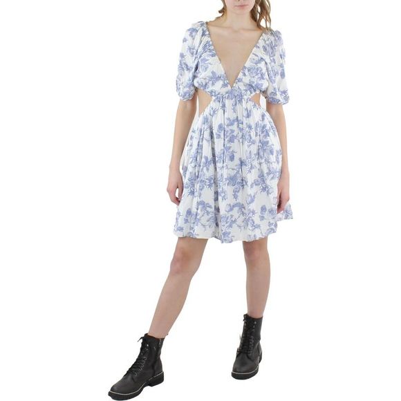 Bardot Womens Eden Blue Summer Cut-Out Short Mini Dress NWOT - Picture 3 of 5